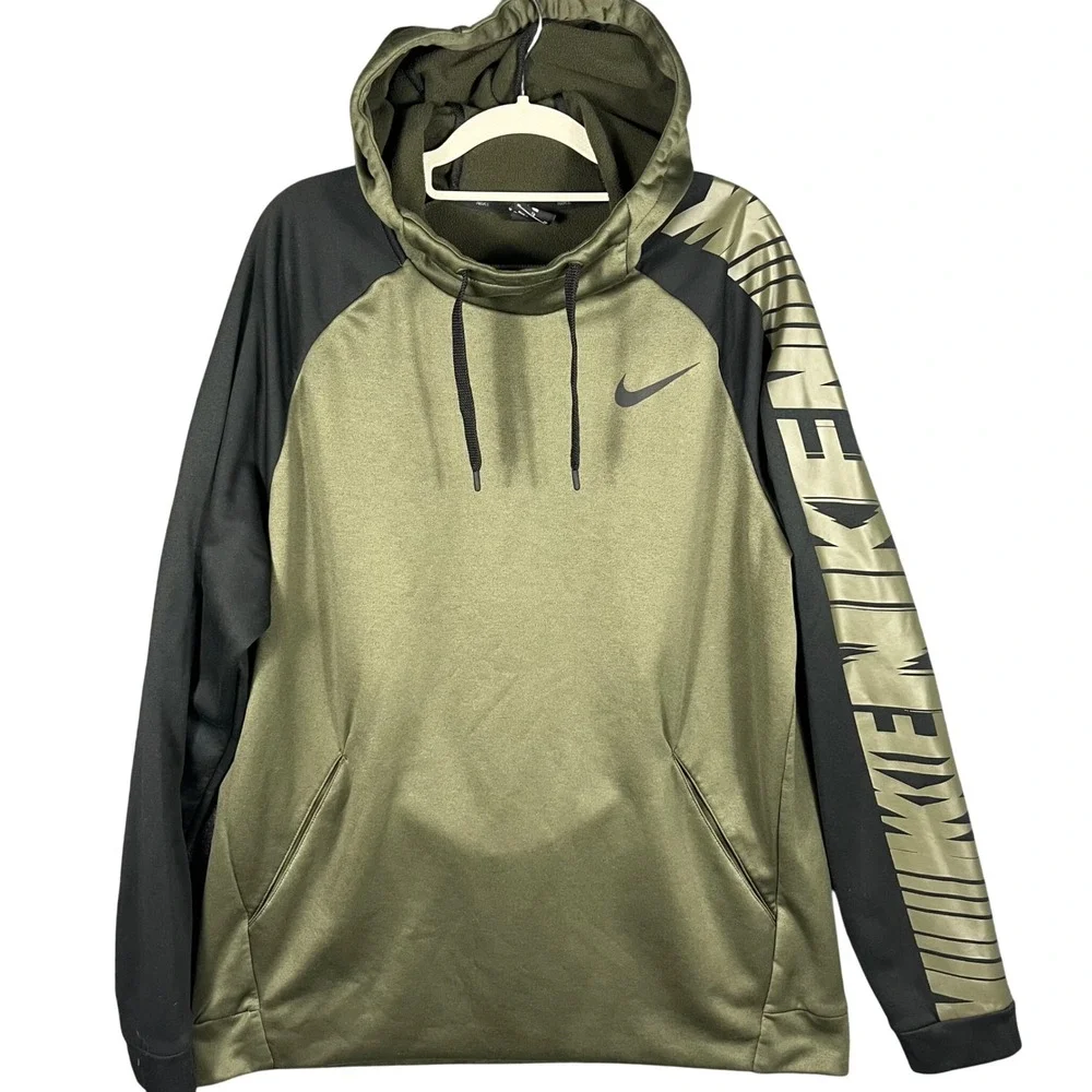 Nike Hoodie Mens XL Olive Green Black Dri-FIT Tech Fleece Pullover BV3875-325